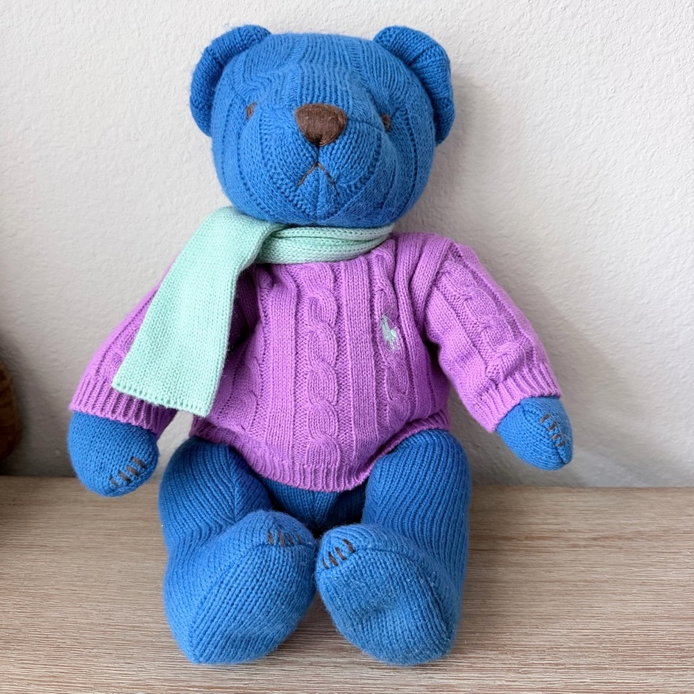 Ralph Lauren Vintage Knitted Blue Bear with Cable Knit Sweater